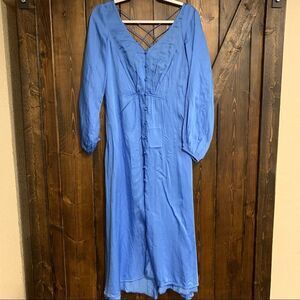 FREE PEOPLE Later Days Blue Dress Button Front Size 4